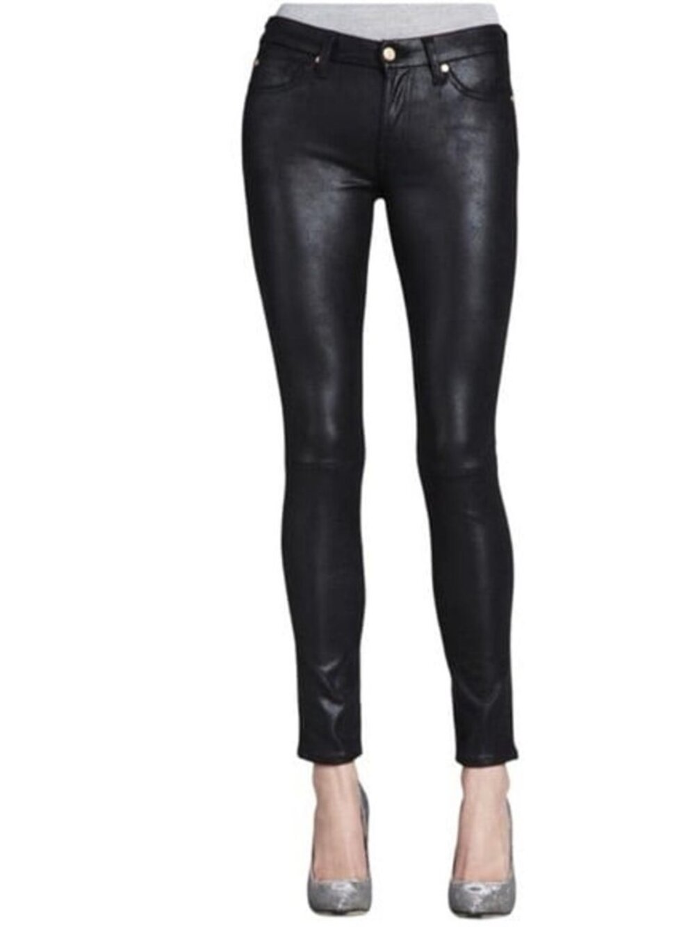 7 For All Mankind Black Skinny Vegan Leather Moto Jeans S